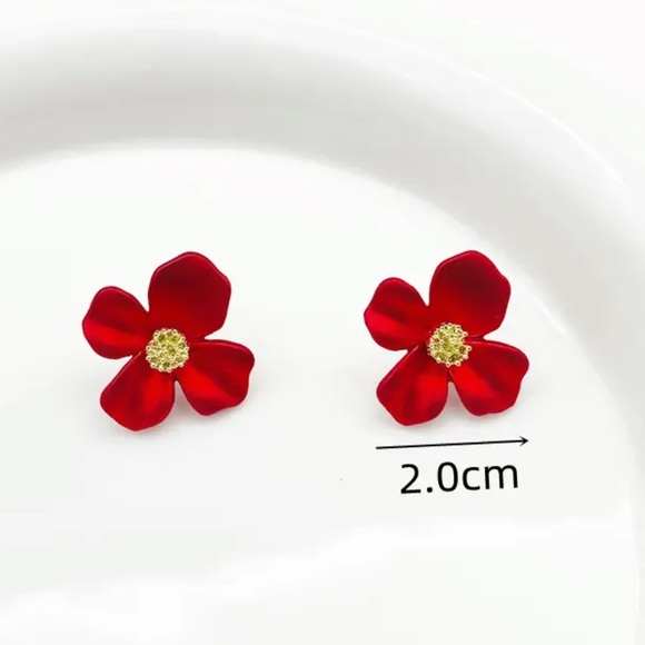 Gold Red Floral Earrings - Picture 1 of 1